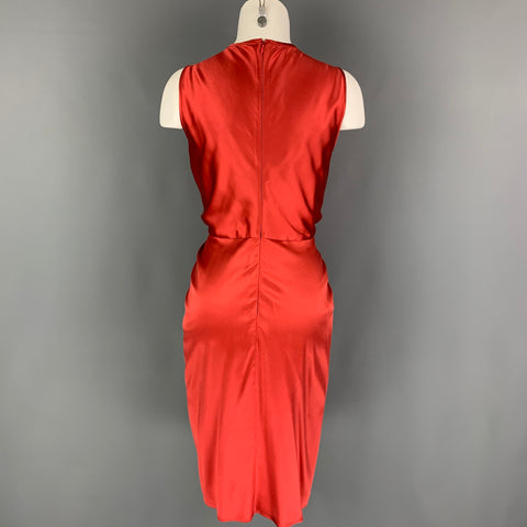 ARMANI COLLEZIONI Size 4 Orange Coral Silk Ruched Sleeveless Cocktail Dress