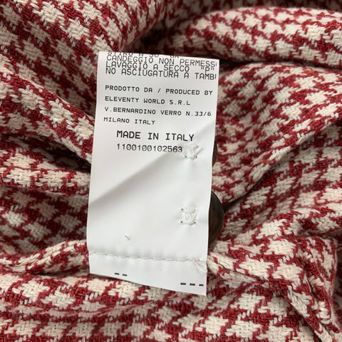 ELEVENTY Chest Size 36 Burgundy Cream Houndstooth Cotton Blend Sport Coat