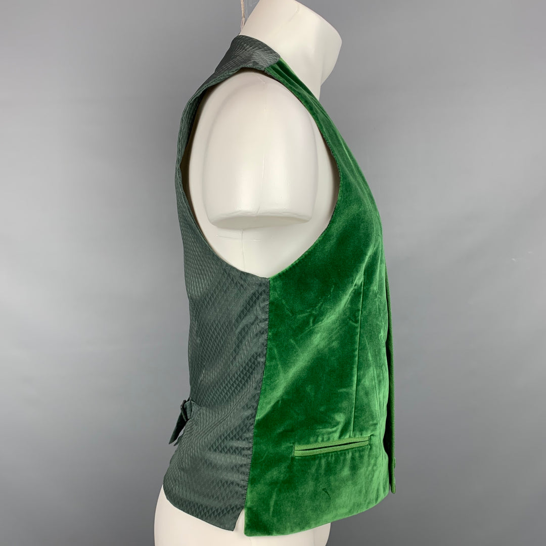 DOLCE & GABBANA Size 38 Green Velvet Cotton Buttoned Vest