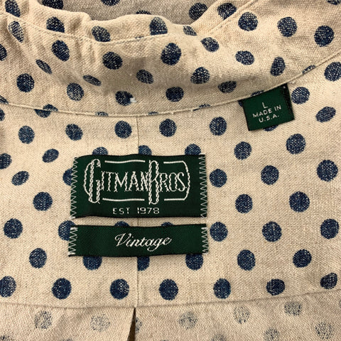 GITMAN VINTAGE Size L Beige & Navy Dot Print Cotton / Linen Long Sleeve Shirt