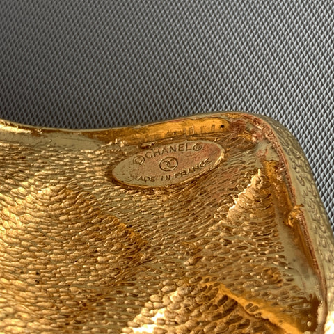 CHANEL Vintage 1970s Gold Tone Metal Quilted Cuff Bracelet