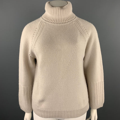 TSE Size L Nude Textured Knitted Cashmere Turtleneck Sweater