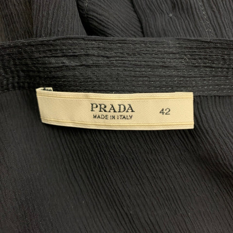 PRADA Size 6 Navy Silk Pleated Blouson Dress Top