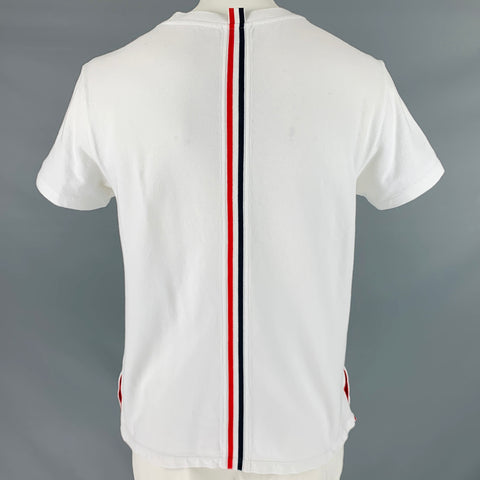 THOM BROWNE Size XL White Contrast Trim Cotton Short Sleeve T-shirt