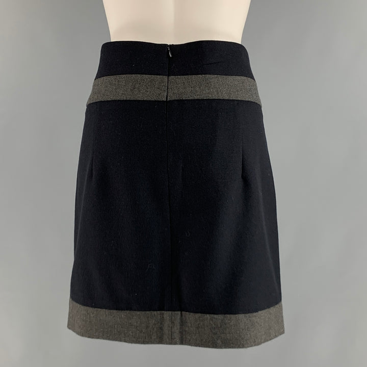 BRUNELLO CUCINELLI Size 6 Navy Grey Virgin Wool Color Block Pleated Skirt