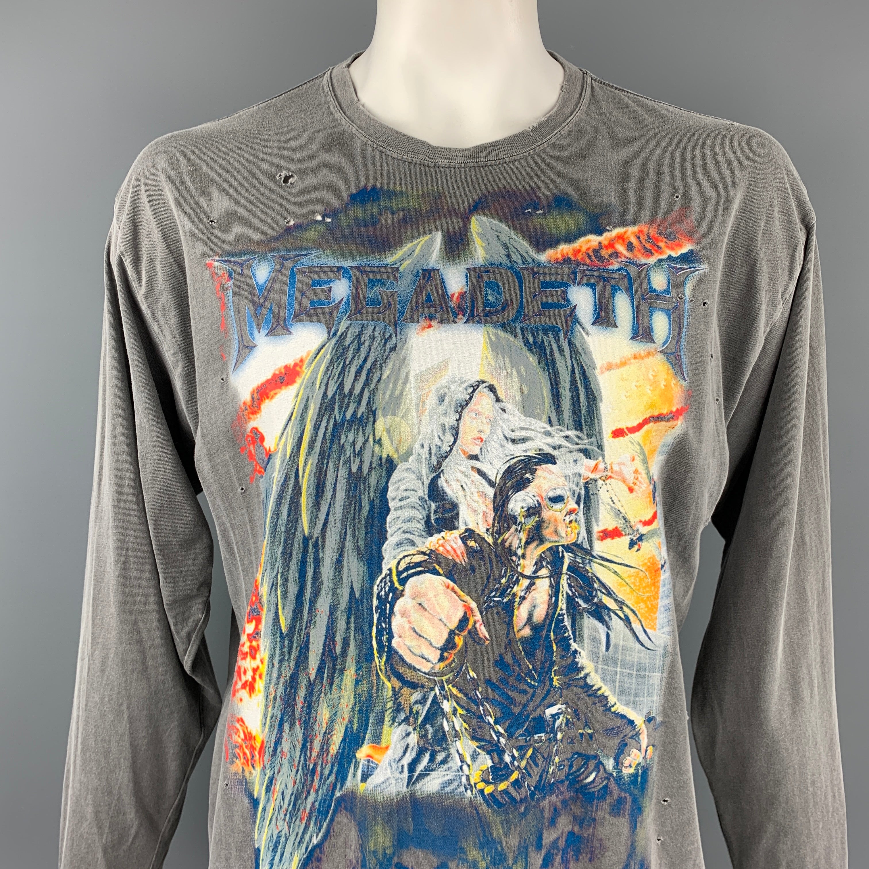 R13 MEGADETH Size S Grey Graphic Cotton Long Sleeve T shirt Sui