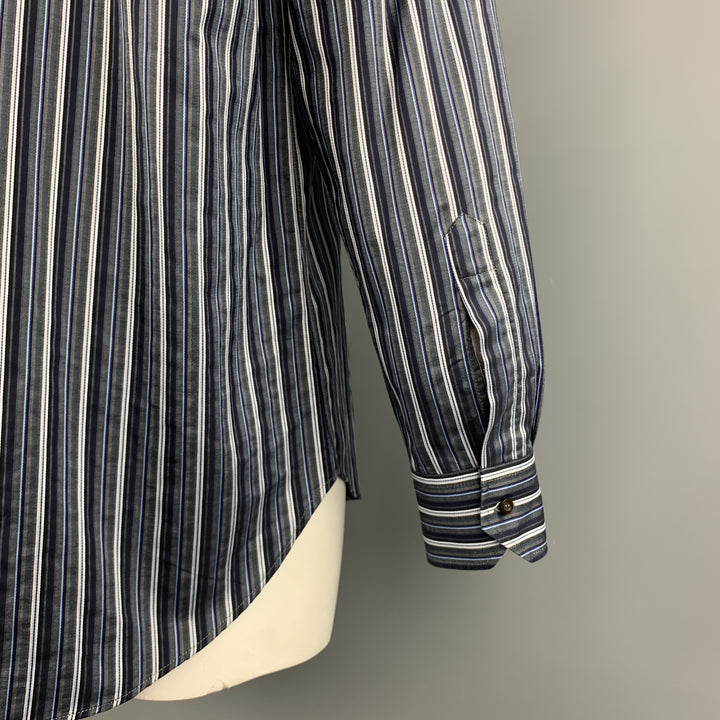 ETRO Size L Grey & Blue Stripe Cotton Long Sleeve Shirt