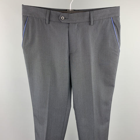 J. LINDEBERG Size 32 Black Pinstripe Wool Blend Zip Fly Dress Pants