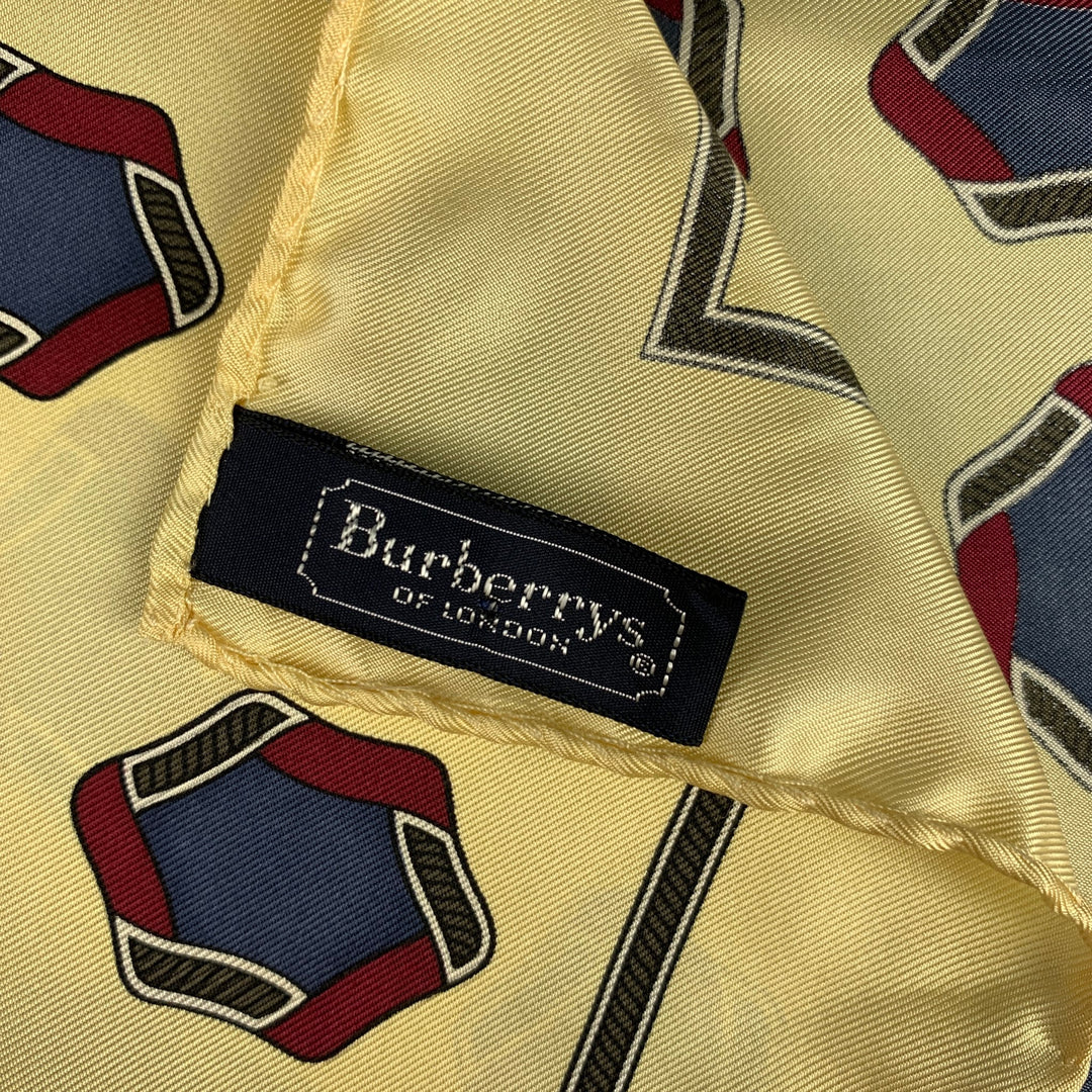 BURBERRYS Yellow Blue Burgundy Circles Silk Twill Pocket Square