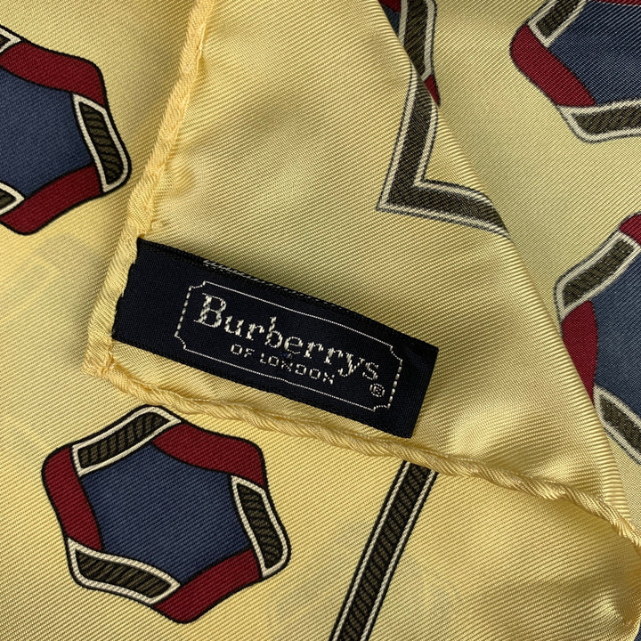 BURBERRYS Yellow Blue Burgundy Circles Silk Twill Pocket Square