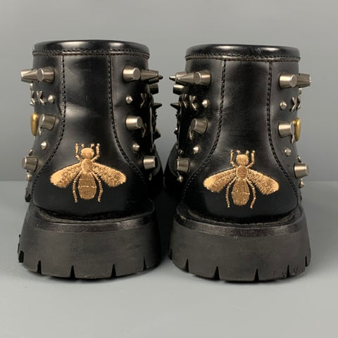 GUCCI Taille 10 Bottes à enfiler en cuir clouté noir