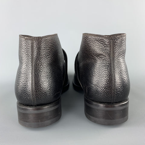TOM FORD Taille 10,5 Bottines à double sangle en cuir grainé marron foncé