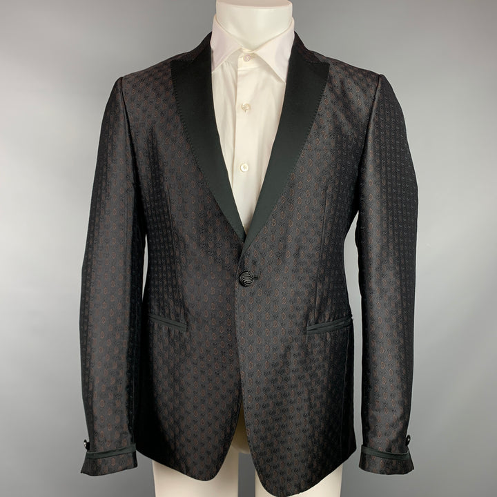 ETRO Size 38 Black & Brown Jacquard Silk Blend Notch Lapel Sport Coat