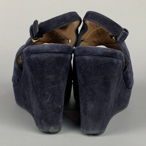 MARNI Size 6 Navy Suede Platform Wedge Sandals