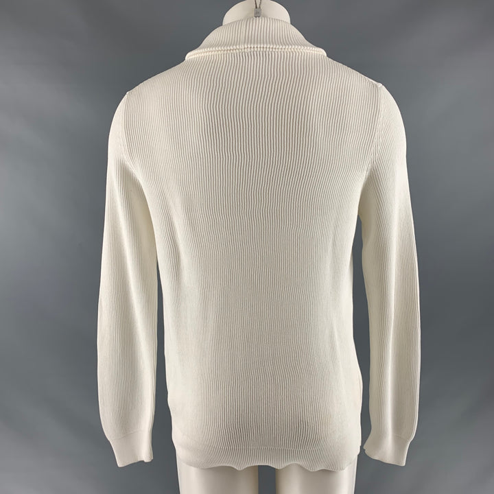 LOUIS VUITTON Size M White Ribbed Knit Cotton Shawl Collar Sweater