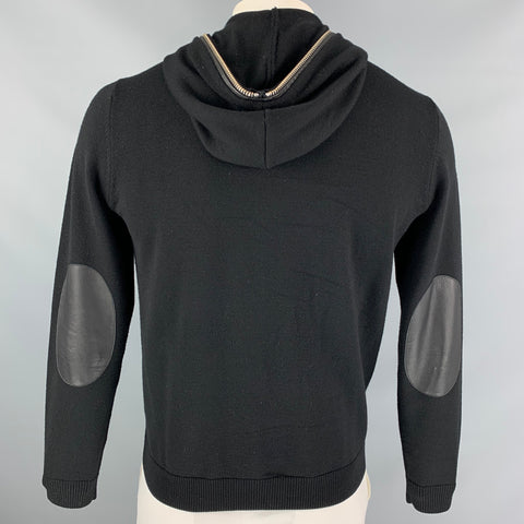 THE KOOPLES Size L Black Merino Wool Hoodie Cardigan