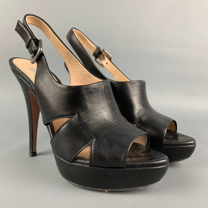 PRADA Size 8 Black Leather Platform Sandals