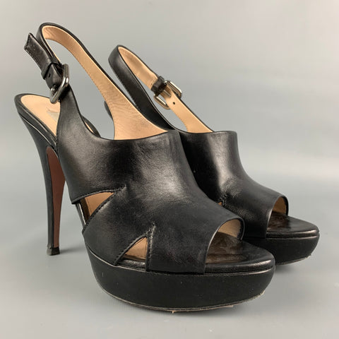PRADA Sandalias con plataforma de cuero negro talla 8
