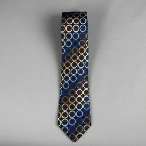 LAURANT BENON Black Blue Print Silk Tie