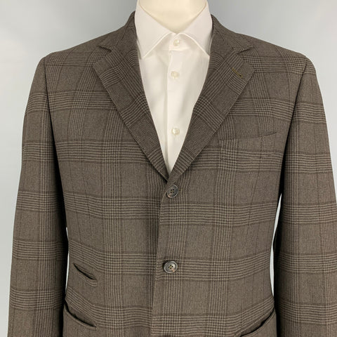 BRUNELLO CUCINELLI Taille 40 Manteau de sport à revers cranté Glenplaid olive et marron