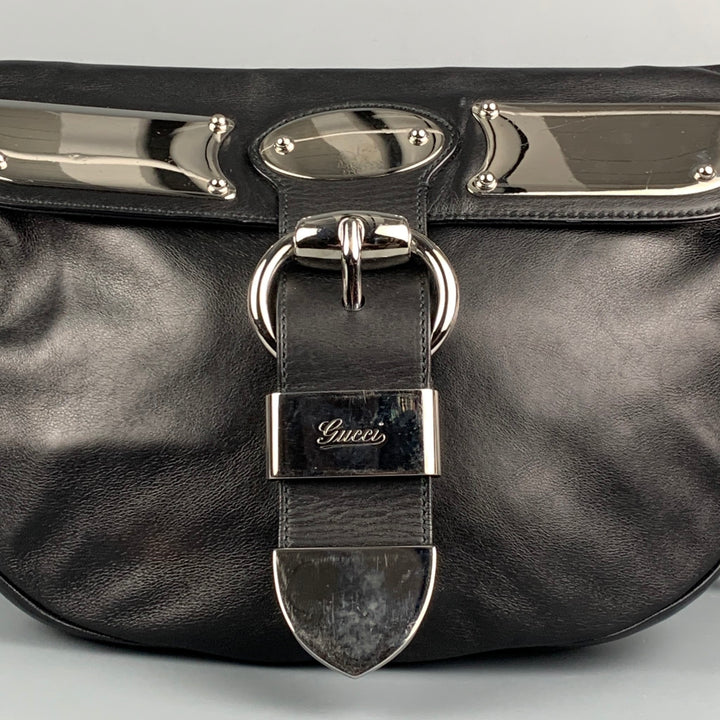 GUCCI Black & Silver Leather Shoulder Bag