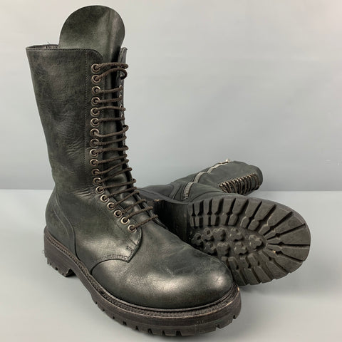 RICK OWENS Botas militares altas de cuero negro talla 10