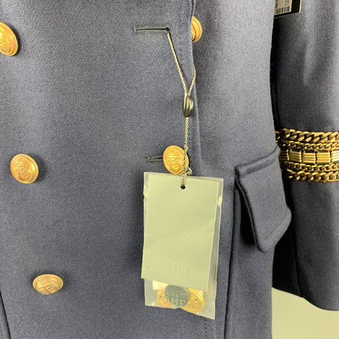 ALEXANDER MCQUEEN 12 Navy Wool Anchor Button Chain Stripe Nautical Coat