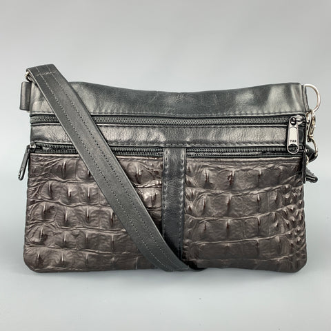 VINTAGE Sac à bandoulière en cuir gaufré noir