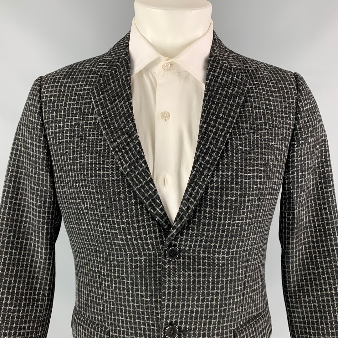 MARNI Size 38 Black & Grey Window Pane Wool Notch Lapel Sport Coat