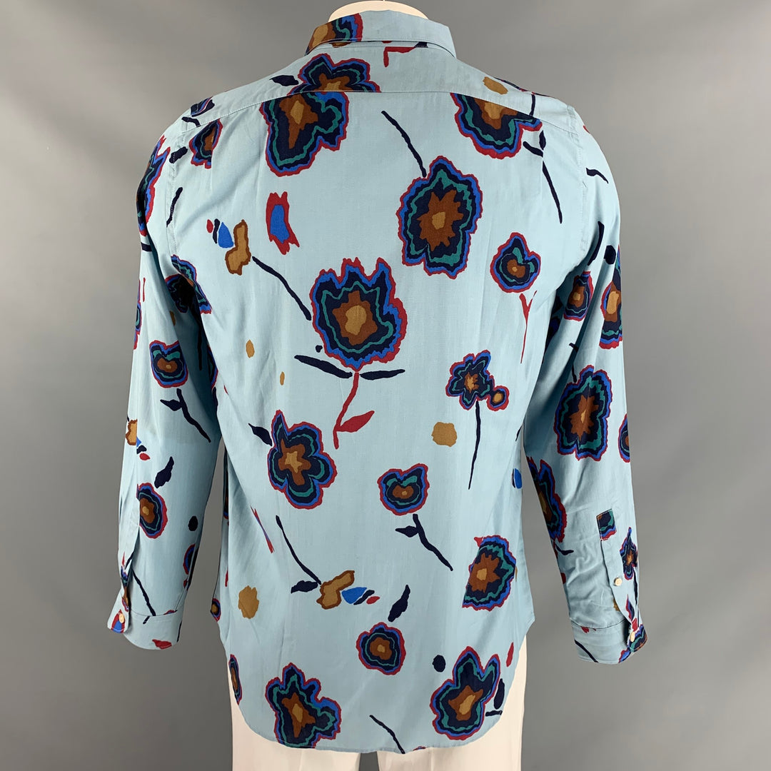 PS by PAUL SMITH Size L Light Blue Multicolour Floral Long Sleeve Shirt