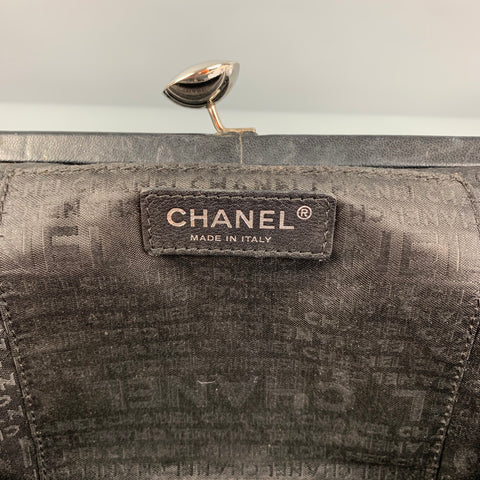 CHANEL Black Leather CC Embossed Satchel Handbag