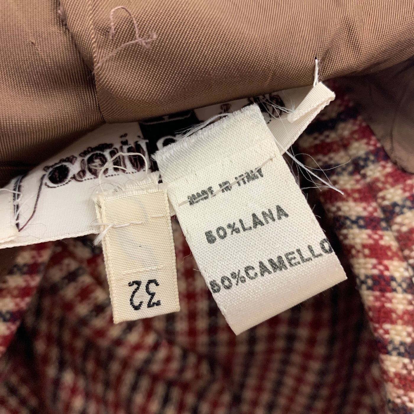 Vintage VALENTINO Size 34 Tan Burgundy Brown Plaid Wool Notch Lapel Sport Coat