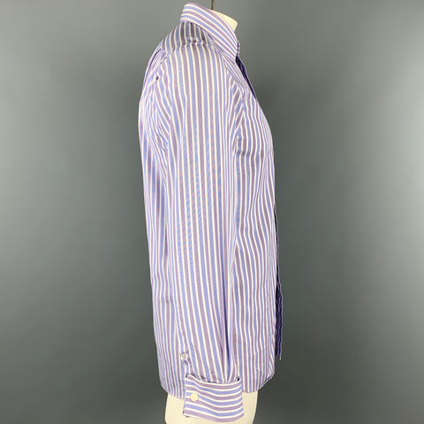 TOM FORD Size M Blue & White Vertical Stripe Cotton Long Sleeve Shirt