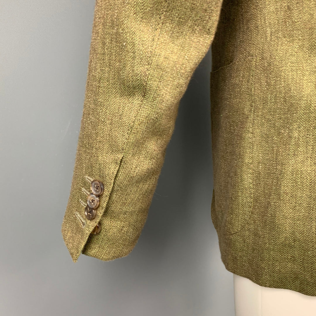 SARTORIA PARTENOPEA Size 40 Olive Woven Linen / Wool Notch Lapel Sport Coat