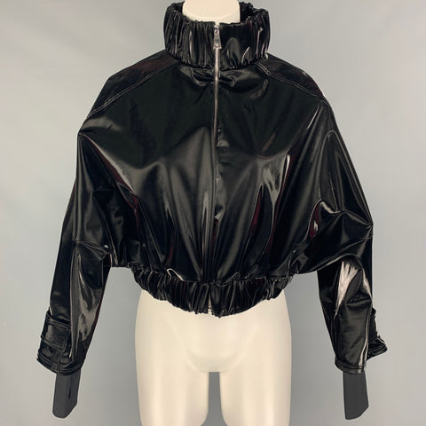 NYLORA Talla L Chaqueta corta de charol sintético de poliéster sólido negro