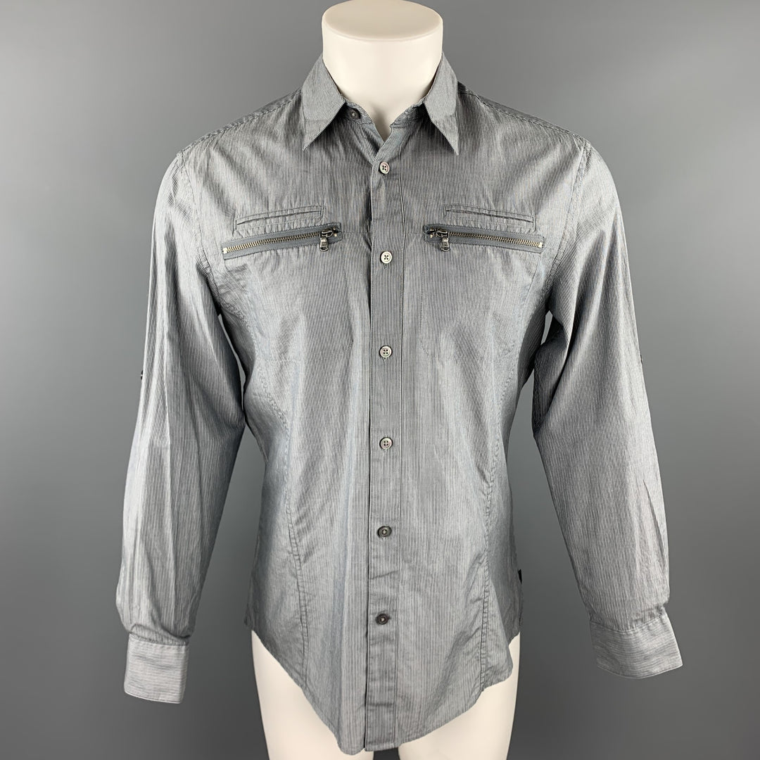 JOHN VARVATOS * U.S.A. Size S Gray Pinstripe Cotton Button Up Long Sleeve Shirt