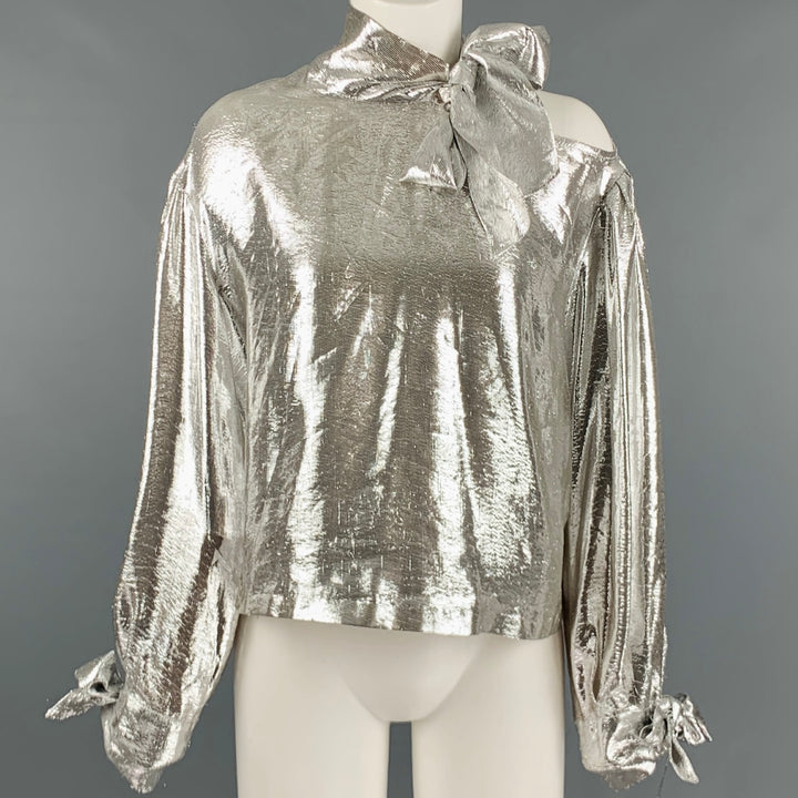IRO Size 2 Silver Silk Blend Metallic One Shoulder Dress Top