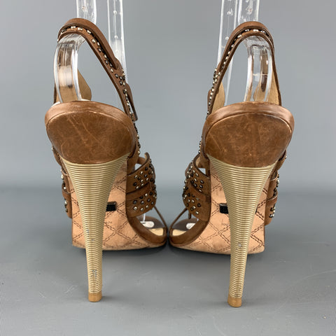 L.A.M.B Size 7 Brown Studded Leather Strappy Sandals