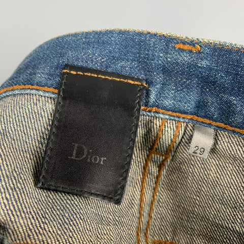 DIOR HOMME Size 29 Blue Coated Cotton Button Fly Jeans