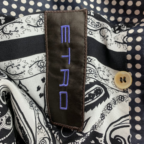 ETRO Size 38 Black & White Polka Dot Silk Notch Lapel Sport Coat