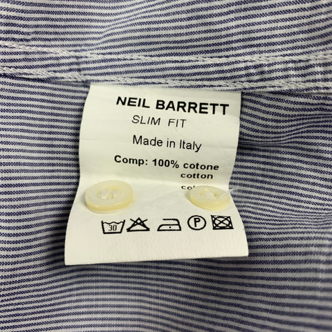 NEIL BARRETT Taille L Chemise à manches longues en coton à rayures bleues à bords bruts