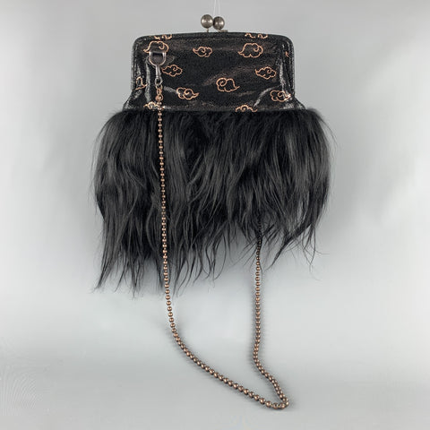 TSUMORI CHISATO Gold Copper Print Leather Goat Hair Trim Kiss Lock Bag