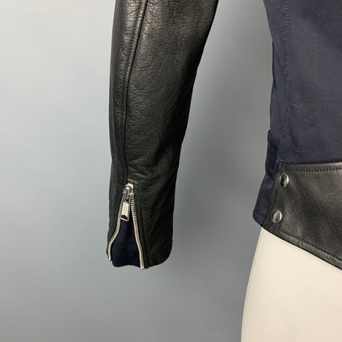 SANDRO Size M Navy & Black Patchwork Cotton Biker Jacket