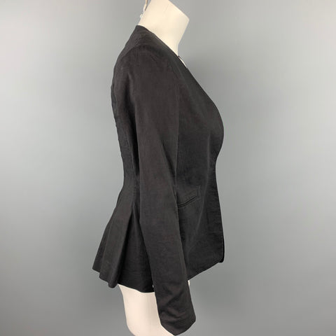 THEORY Size 4 Black Linen Blend Collarless Open Front Jacket