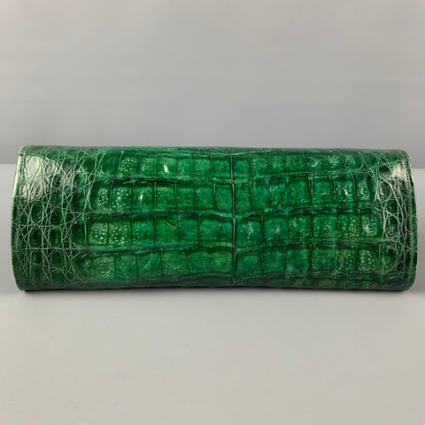 REYNA ICAZA Green Leather Alligator Baguette Clutch