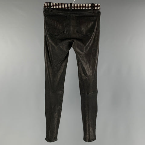 L'AGENCE Size 26 Black Leather Studded Lamb Skin Jean Cut Casual Pants