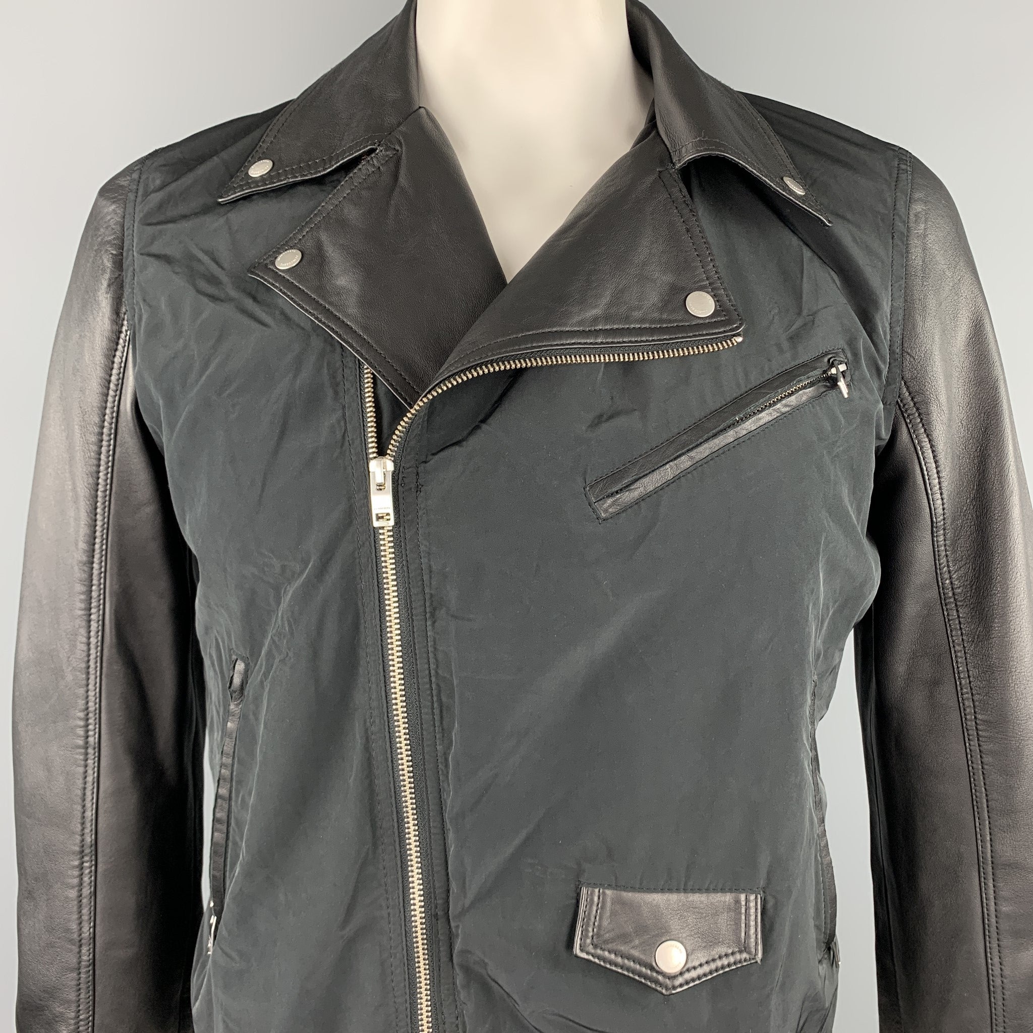 J. LINDEBERG Size L Black Mixed Materials Nylon Biker Jacket Sui Generis Designer Consignment