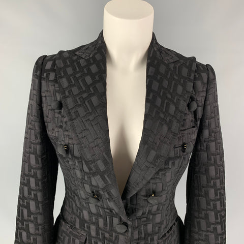 DOLCE & GABBANA Size 4 Black Jacquard Nylon / Silk Textured Jacket
