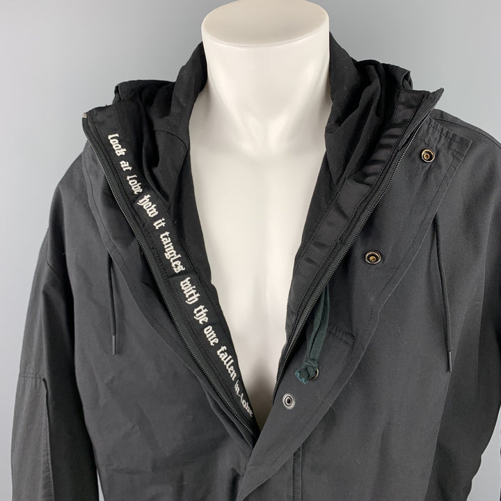 R13 Size XS Black Cotton / Nylon Zip & Snaps Oversized Hooded Coat