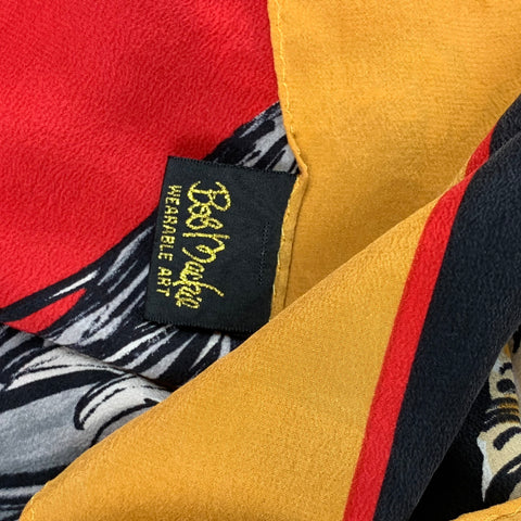 Vintage BOB MACKIE Red Tan Dog Print Silk Scarf